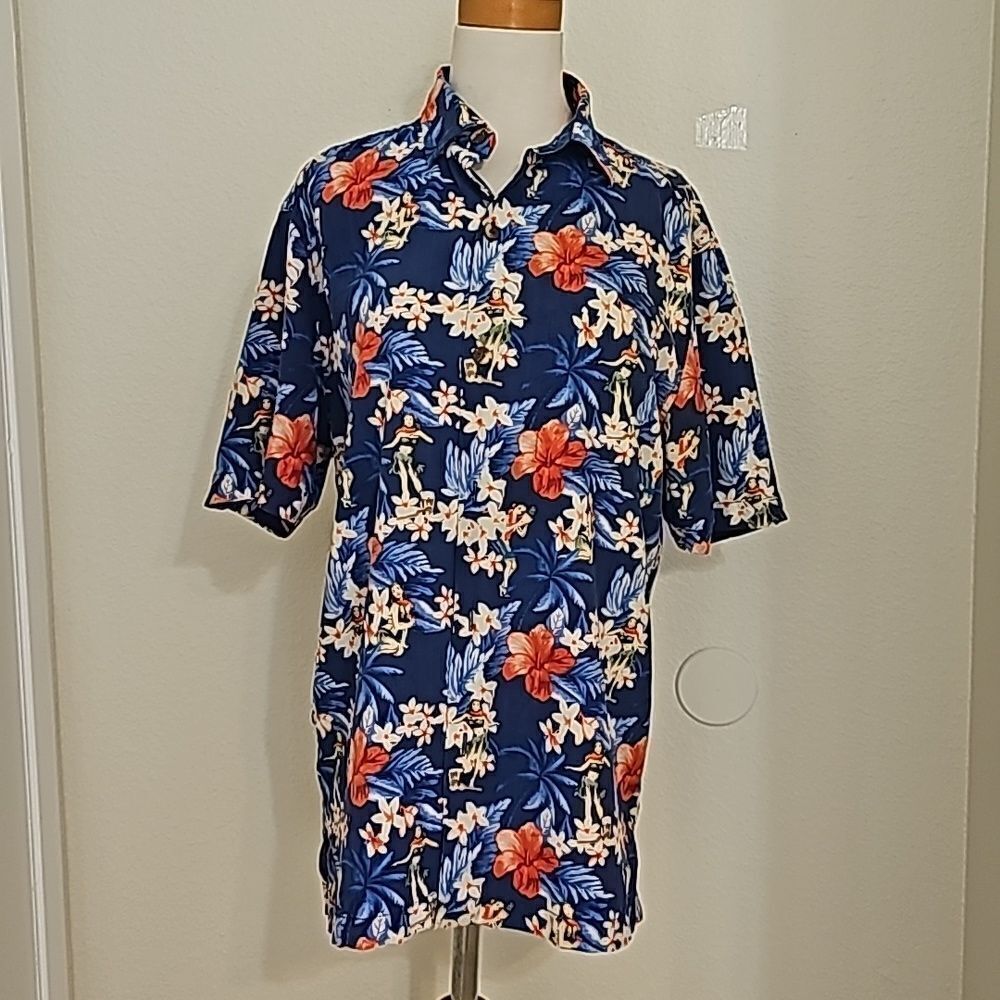 Tommy Bahama vintage Floral Hawaiian‎ Shirt Men Pink Hibiscus 100% Silk S…